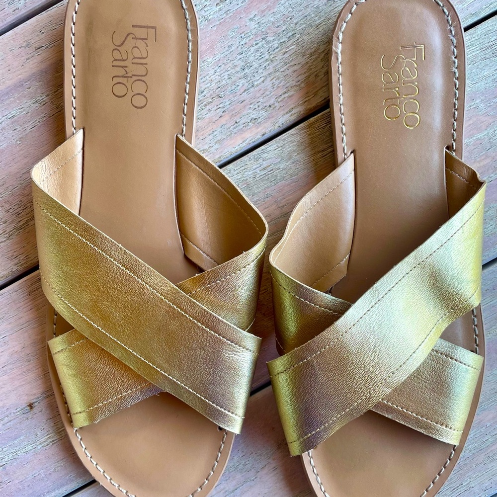 Franco Sarto Women's Metallic Gold Slide Sandals
